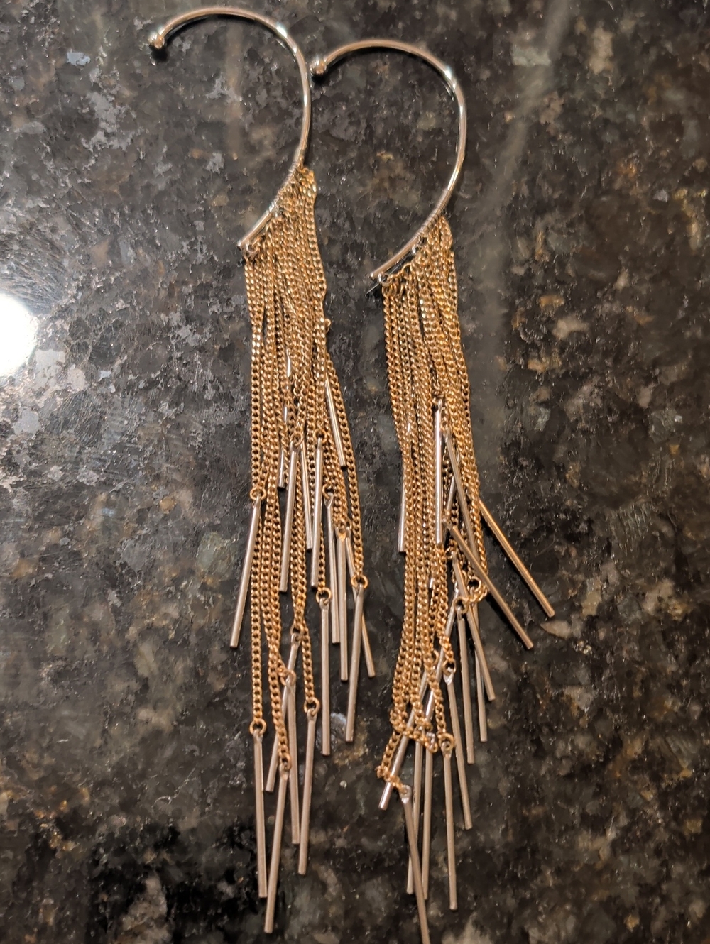 Zara Earcuff Gold Tassel Dangle Earrings - Elegant Fringe Design